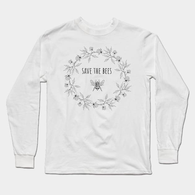 Wreath of clover flowers with save the bees Long Sleeve T-Shirt by annaazart